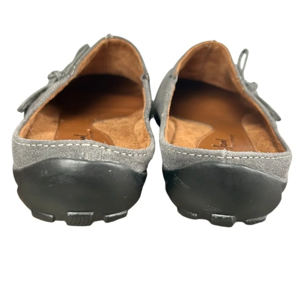 NATURAL SOUL by NATURALIZER Grey Suede Leather Mules Flats Slides Bow Accent 6.5 - Picture 7 of 14